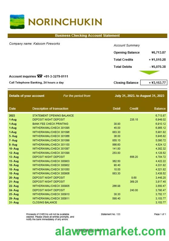 Norinchukin Bank enterprise statement Word and PDF template